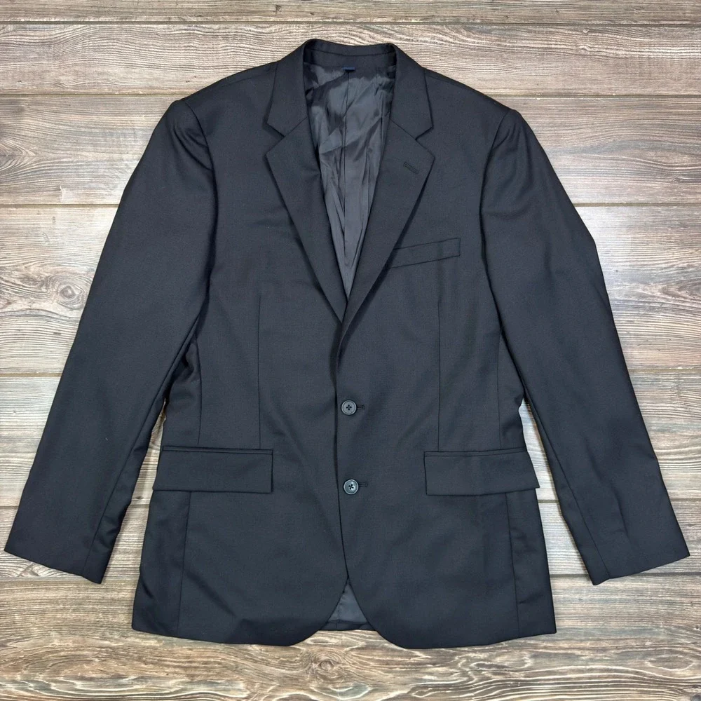 J.Crew Men 40R Thompson Slim Fit Suit Jacket Black Worsted Wool Blazer CF871 NEW